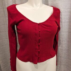 Red Scoop Neck Cropped Cardigan - Anthropologie - NWT - L